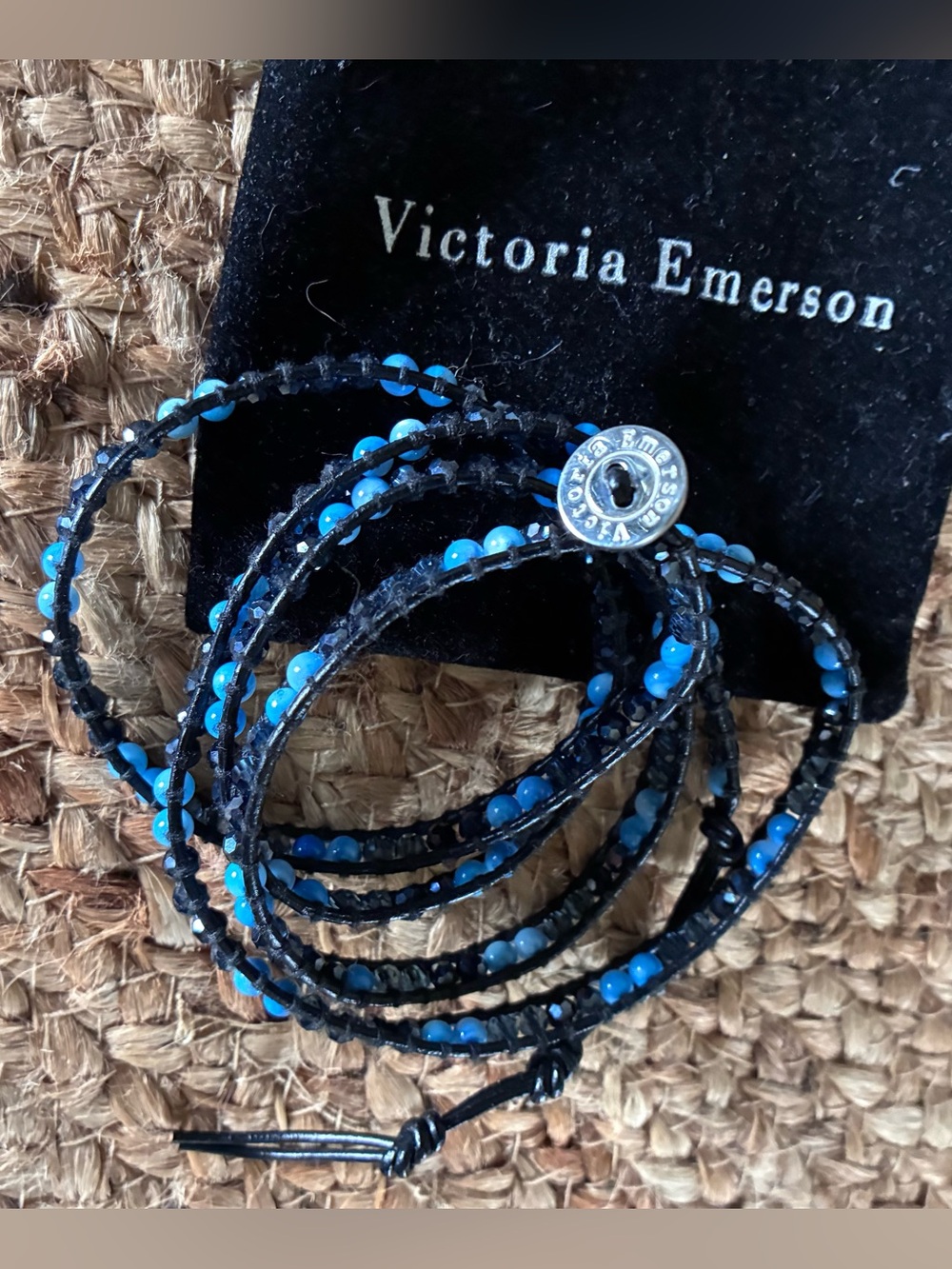 Victoria Emerson Black Cord Wrap Bracelet with Turquoise Beads